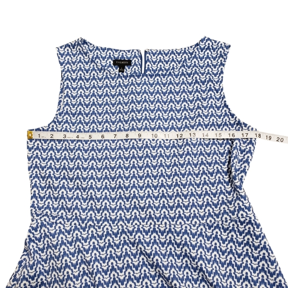 Talbots Sleeveless Blue Geometric Print Midi Dress Lg Fit N Flare Summer Career - Picture 9 of 12